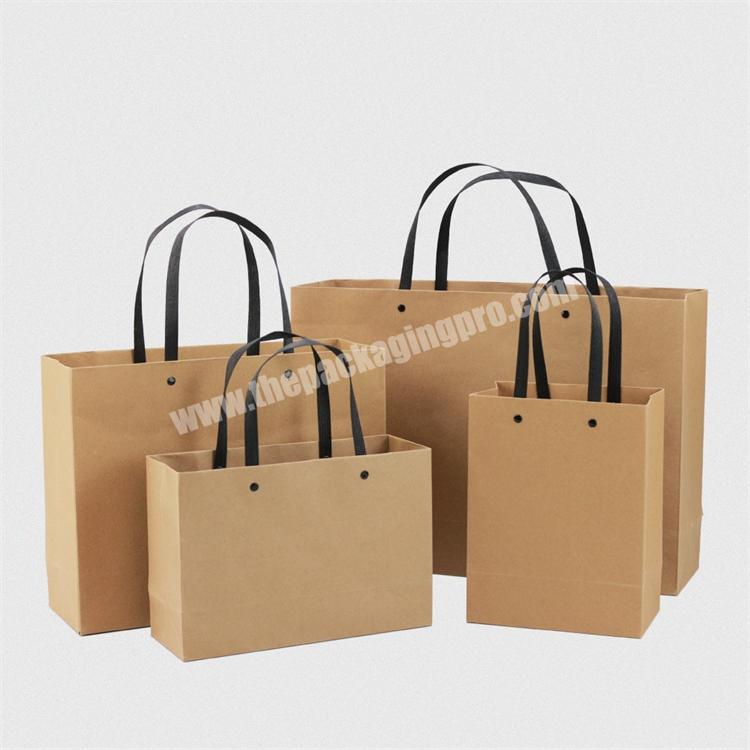 Custom Printed Reusable Rivet Plastic Handle Brown Kraft Boutique Shopping Gift Garment Paper Bags