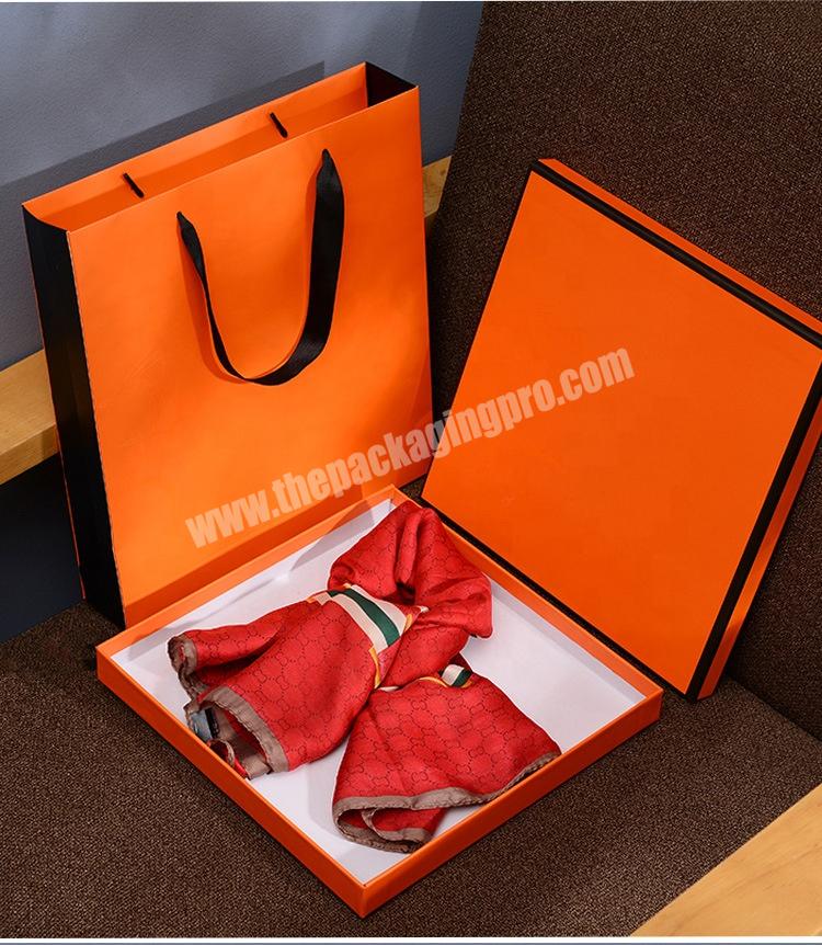 Custom Printing Logo Orange Silk Rigid Cardboard Box Square Gift Box With Lids Luxury Package Box For Scarves