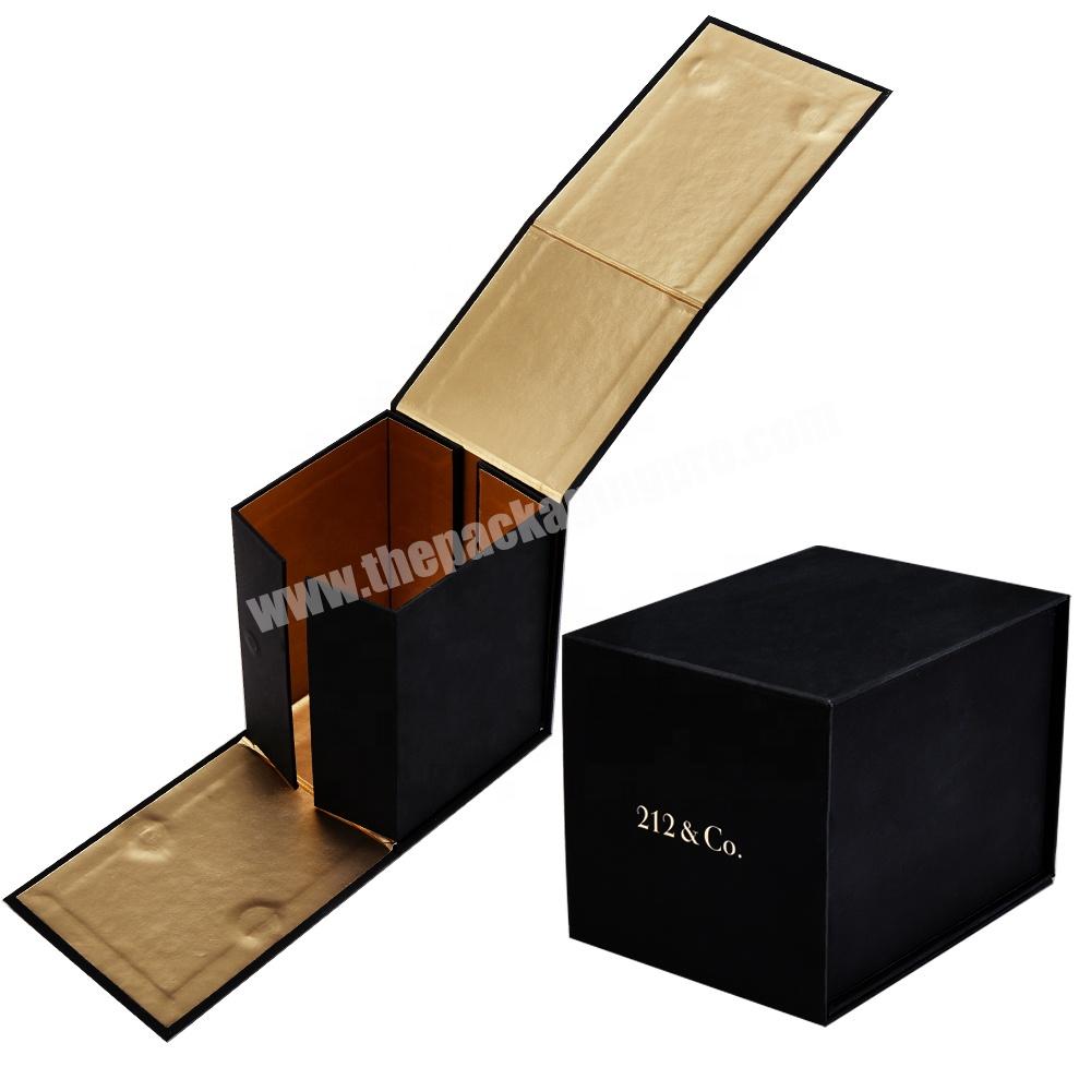 Custom Rigid Textured Candle Small Happy Birthday Easy Fold Black Gift Box Packaging Paper Cardboard Folding Gift Box