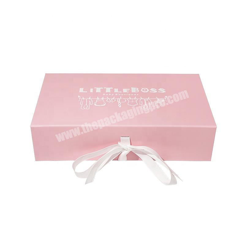 Custom Shape Size Color Print Logo Paper Box Luxury Pink Paper Packing Box Recycled Magnetic Closure Flip Paper Box With Riband