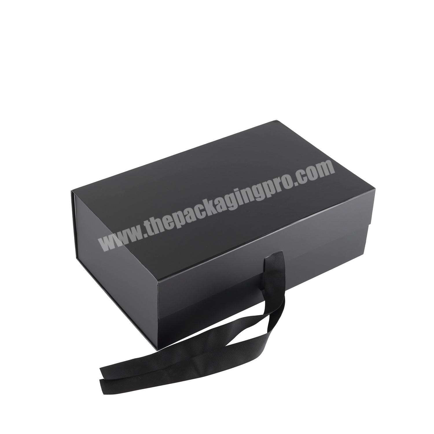 Custom Shoe Gift Black Matte Magnetic Closure Paper  Packaging Box With Ribbon