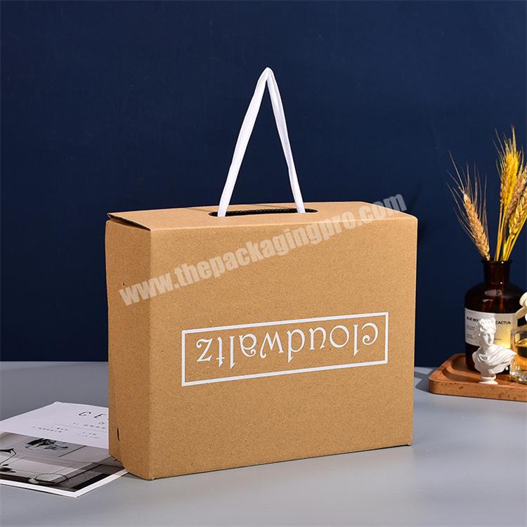 Custom Strong Kraft Corrugated Cardboard Women's Shoes Underwear Packaging Shipping Mailer Box with Handle