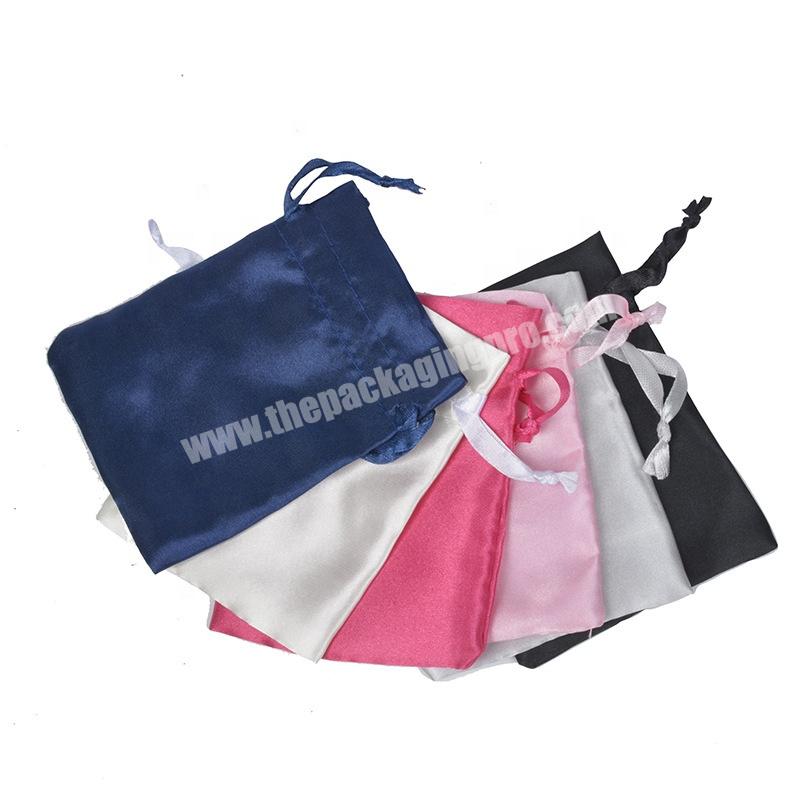Custom Wig Satin Fabric Drawstring Bags Combo With Logo Wholesale Pochon Satin Emballage Drawstring Bag