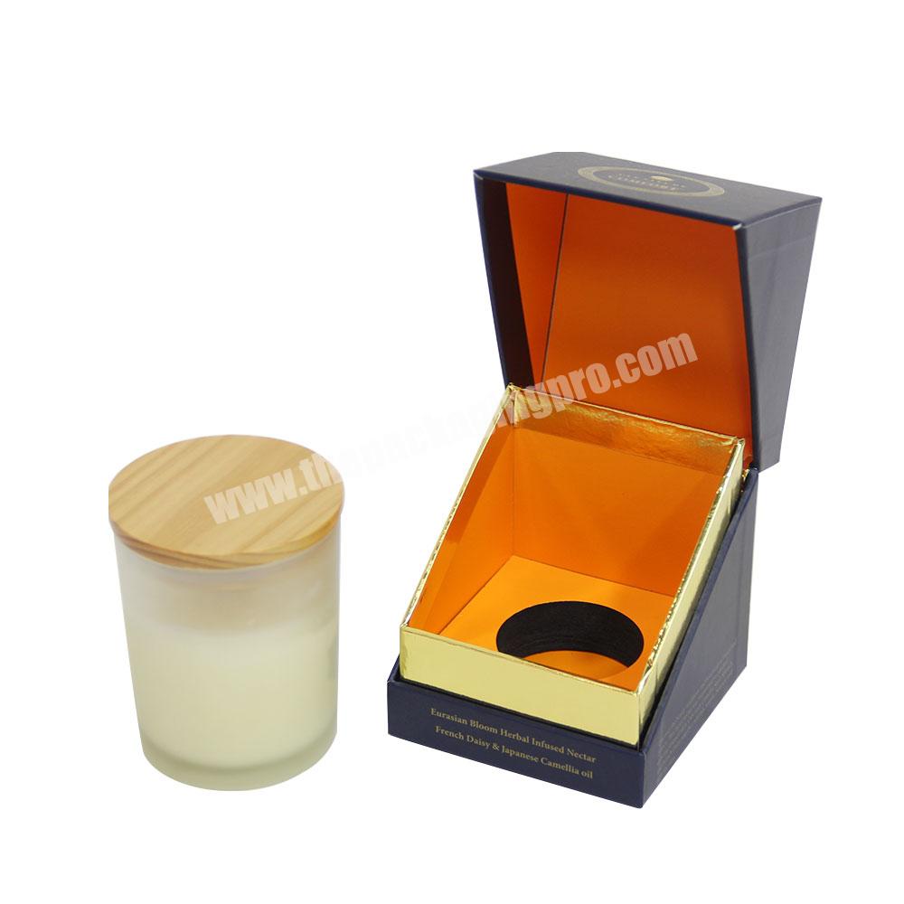 Custom black eco paper cardboard candle gift packaging box with logo insert for candles luxury single candle packaging box