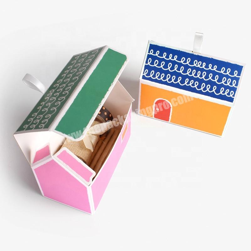 Custom color small house group  dessert paper box candy  cartoon pattern packaging box