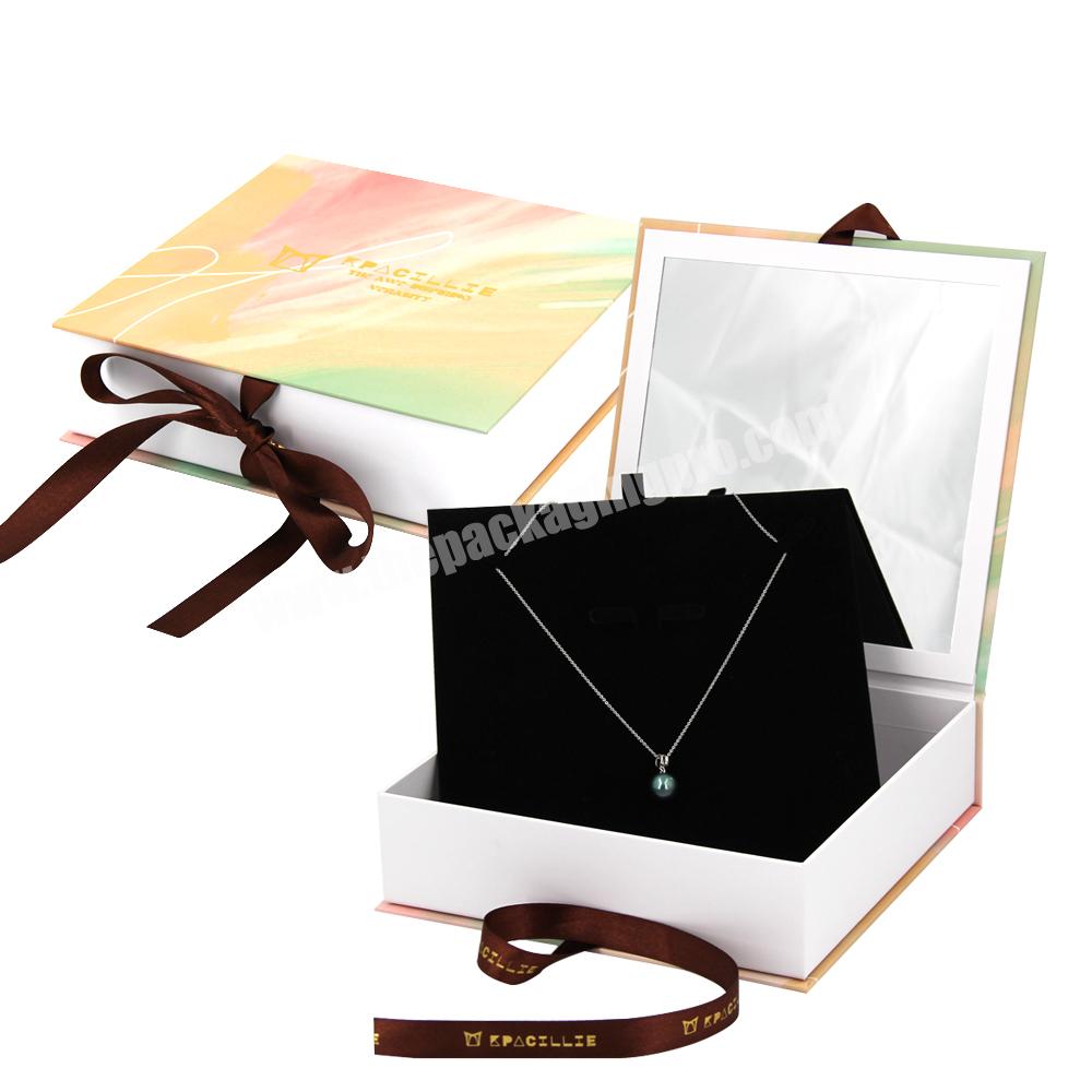 Custom design large jewelry organizer box with mirror wedding packaging jewelry box travel sets luxury jewelry necklace gift box