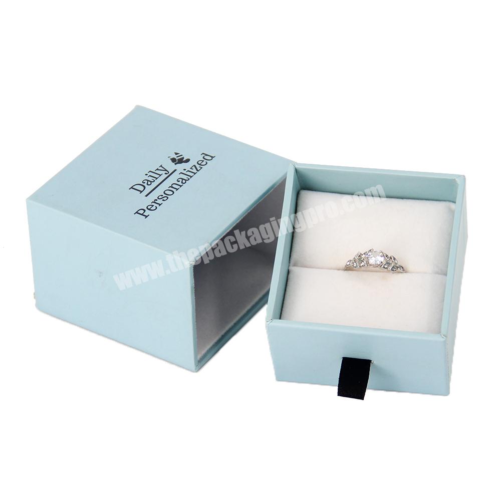 Custom drawer ring jewelry packaging box ribbon pull out mini drawer jewelry box packaging ring earring gift sliding jewelry box