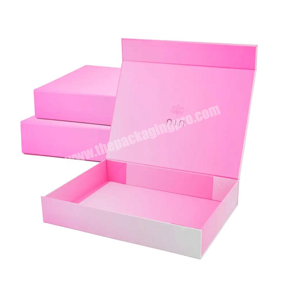 Custom gift packaging kraft paper folding rigid magnetic gift box packaging magnetic closure box with ribbon pink magnetic box