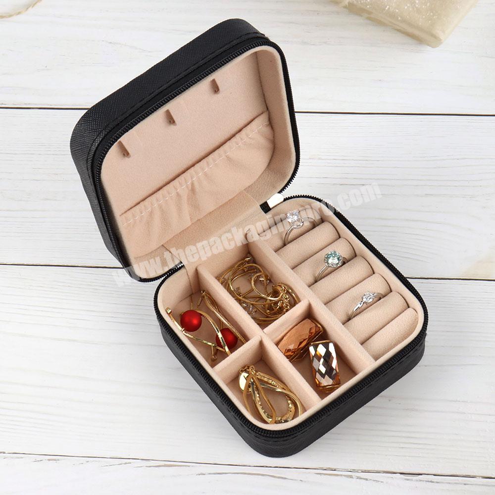 Custom jewelry ring box earring necklace jewelry gift box black leather portable travel multifunctional storage jewelry box