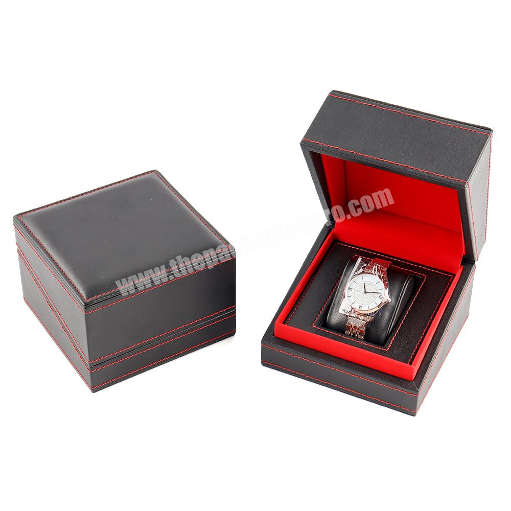 Custom logo black couple watch organizer box packaging gift pu leather smart watch packaging box luxury flip watch shipping box