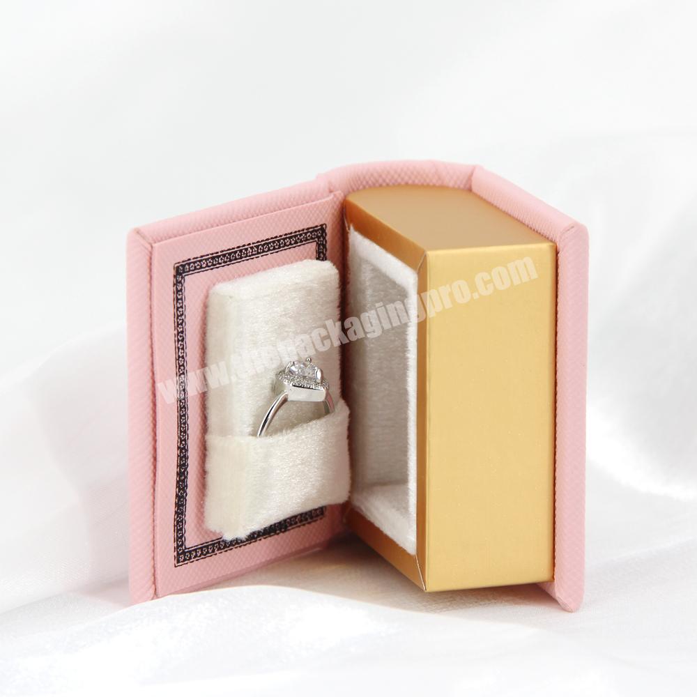 Custom logo creative design engagement wedding jewelry ring boxes book shape necklace ring box mini ring jewelry packaging box