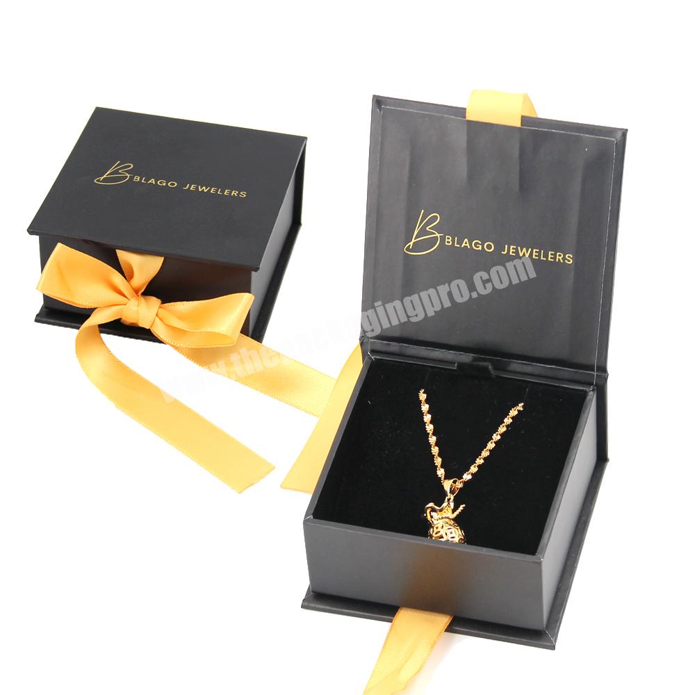 Custom logo jewelry packaging necklace box wedding ring gift jewelry boxes with ribbon luxury paper black velvet jewelry boxes