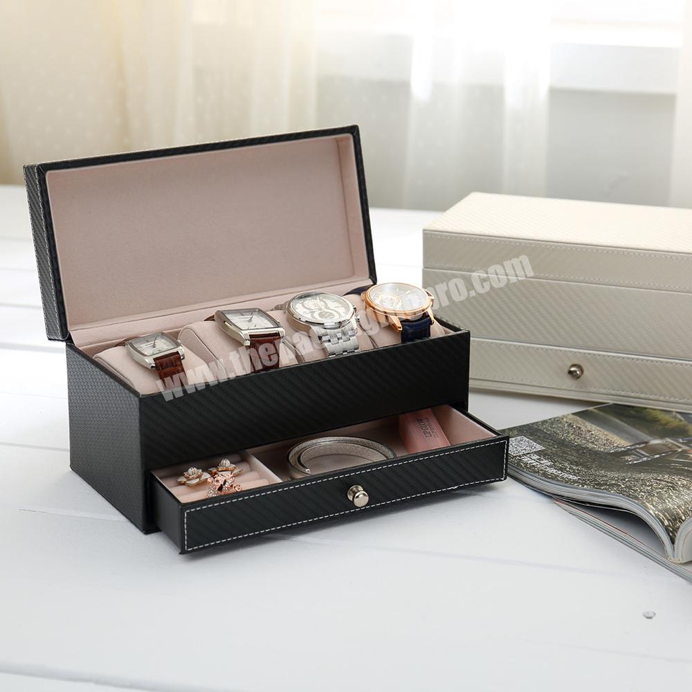 Custom logo luxury leather women 4 slot watch case display boxes organizer storage gift packaging box set fashion jewelry box