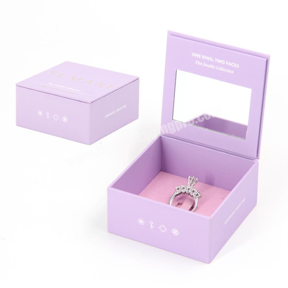 Custom logo printed jewelry set box packaging ring gift travel ring jewelry set box with mirror luxury mini travel jewelry box