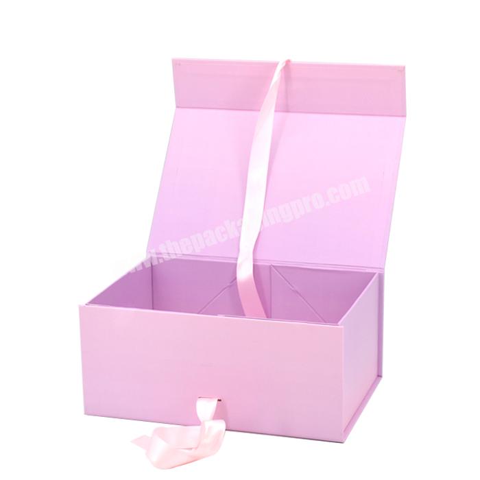 Custom logo reusable collapsible gift box with magnetic closure color ribbon for decorating gift boxes packaging gift paper box