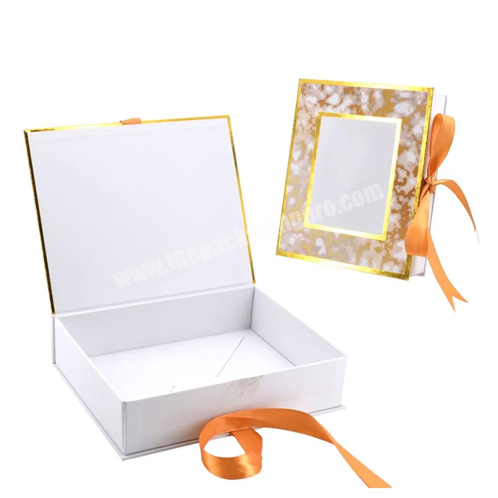 Custom logo ribbon magnetic closure gift box with ribbon clothing shoe packaging gift box magnetic closure luxury magnetic box