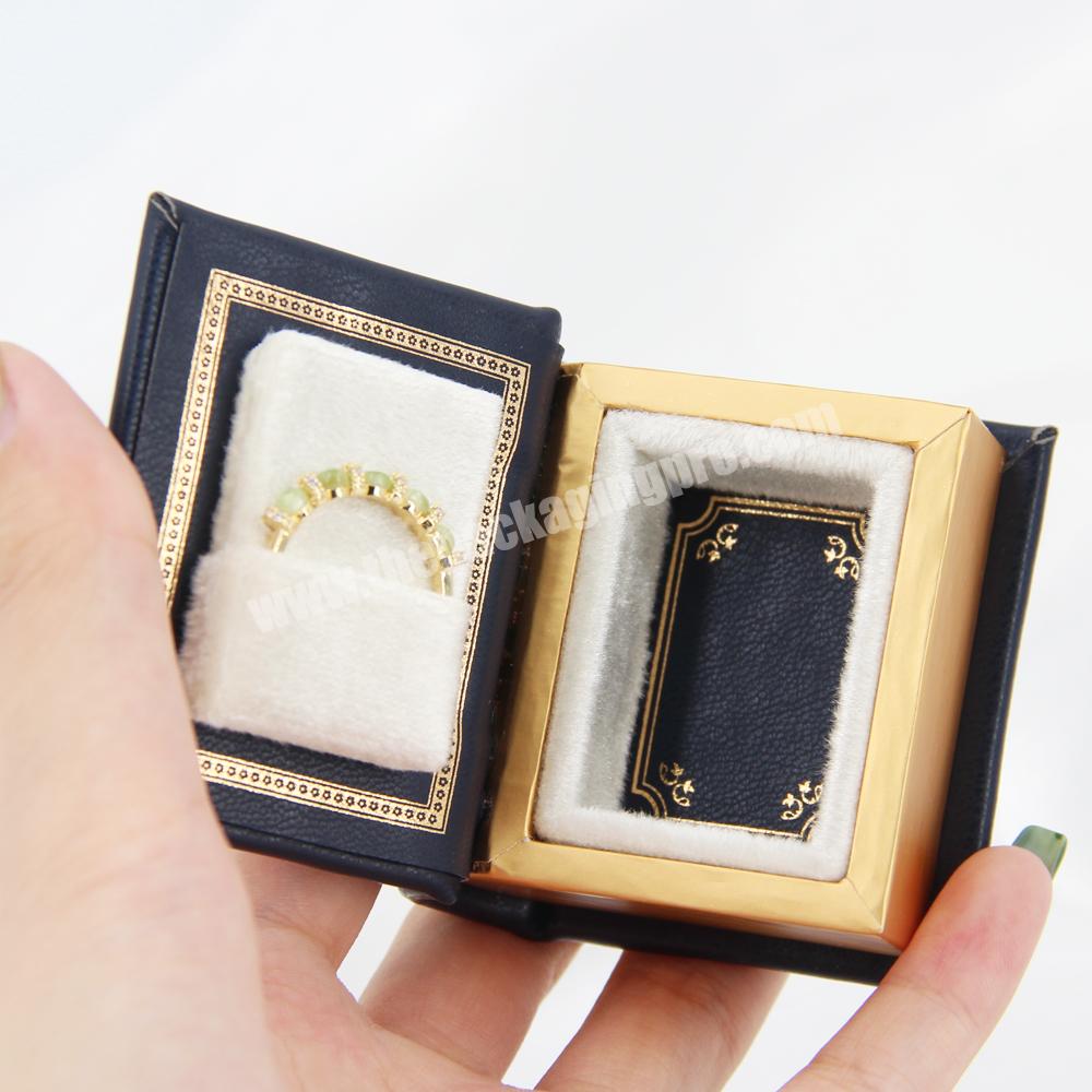 Custom logo vintage leather travel double open gift jewelry packaging box luxury earring wooden small black custom jewelry box