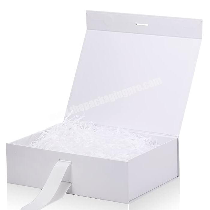 Custom logo white folding cardboard clothing gift packaging boxes luxury magnetic gift box with ribbon gift magnetic folding box