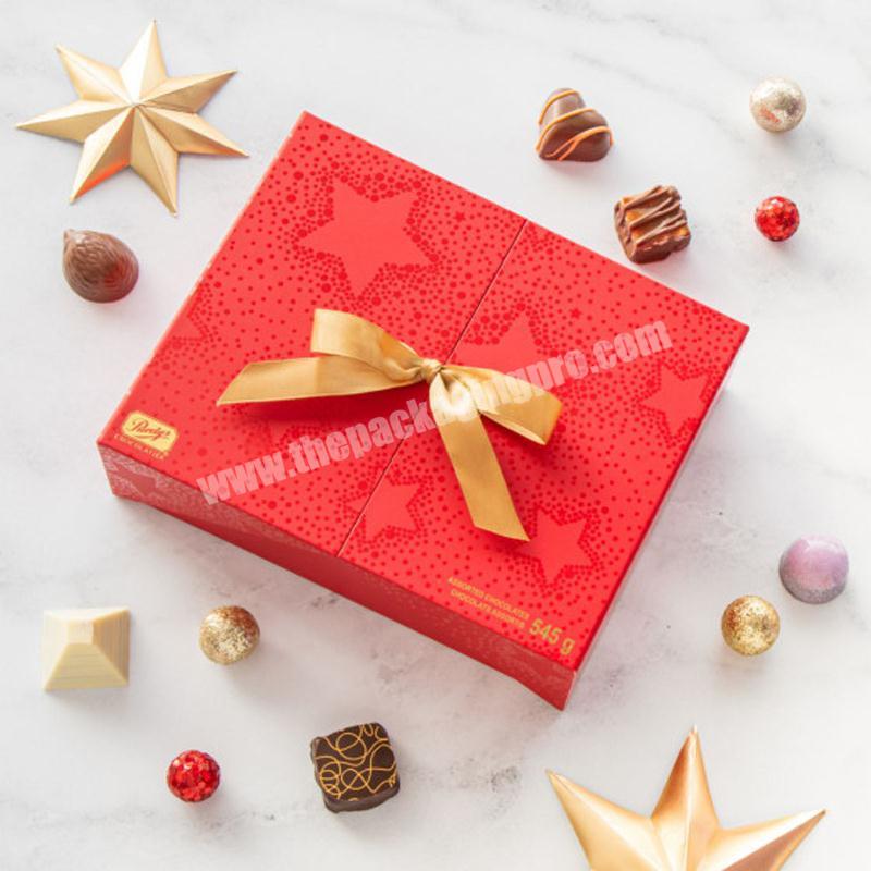Custom luxury premium merry christmas deluxe milk chocolate gift box packaging design paper boxes chocolate boxes with window