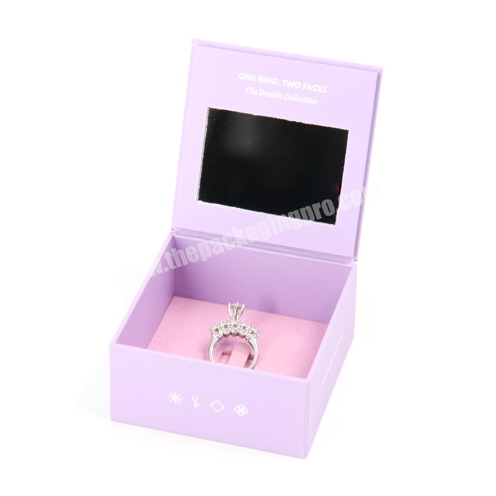 Custom luxury ring jewelry packaging box with logo flip ring gift packaging jewelry box with mirror portable jewelry ring box