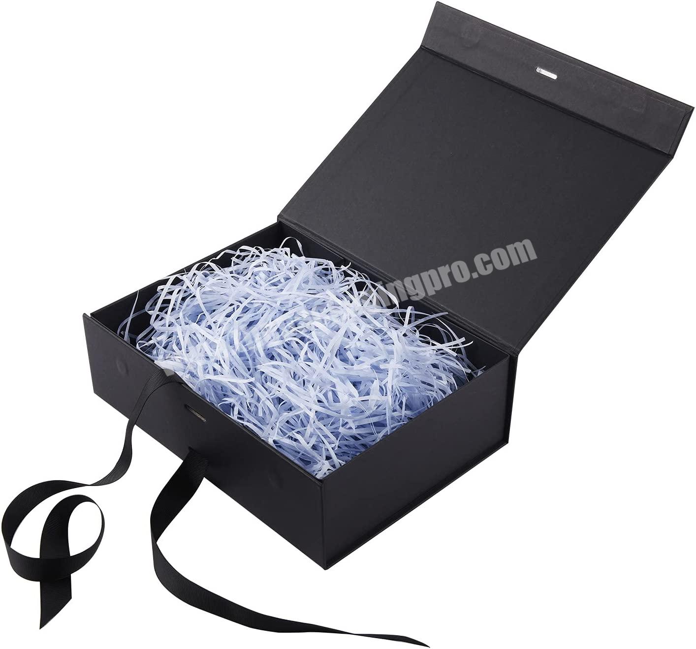 Custom magnet flap paper box foldable magnetic closure gift boxes with black ribbon