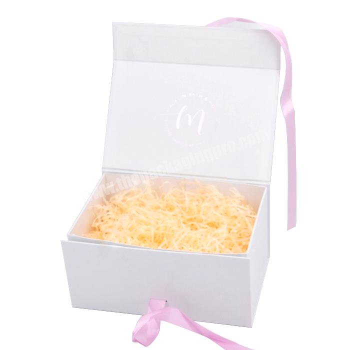 Custom modern novel design cardboard folding ribbon magnetic gift folding boxes gift box for dress small magnetic folding box