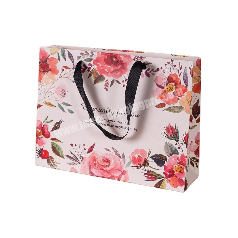 Custom own logo Luxury Matt White Paper Bag Packaging wedding gift bag Shopping Bags With ribbon handles
