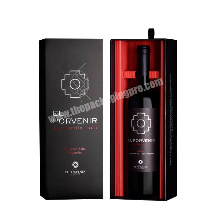 Custom premium portable slide black rigid paper wine box storage set personalised wedding luxury cardboard carton wine gift box