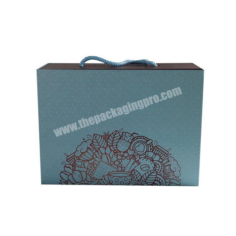 Custom printed Luxury Cosmetic magnet closure Blue Gift Decorative Cardboard Suitcase Gift Box with insert