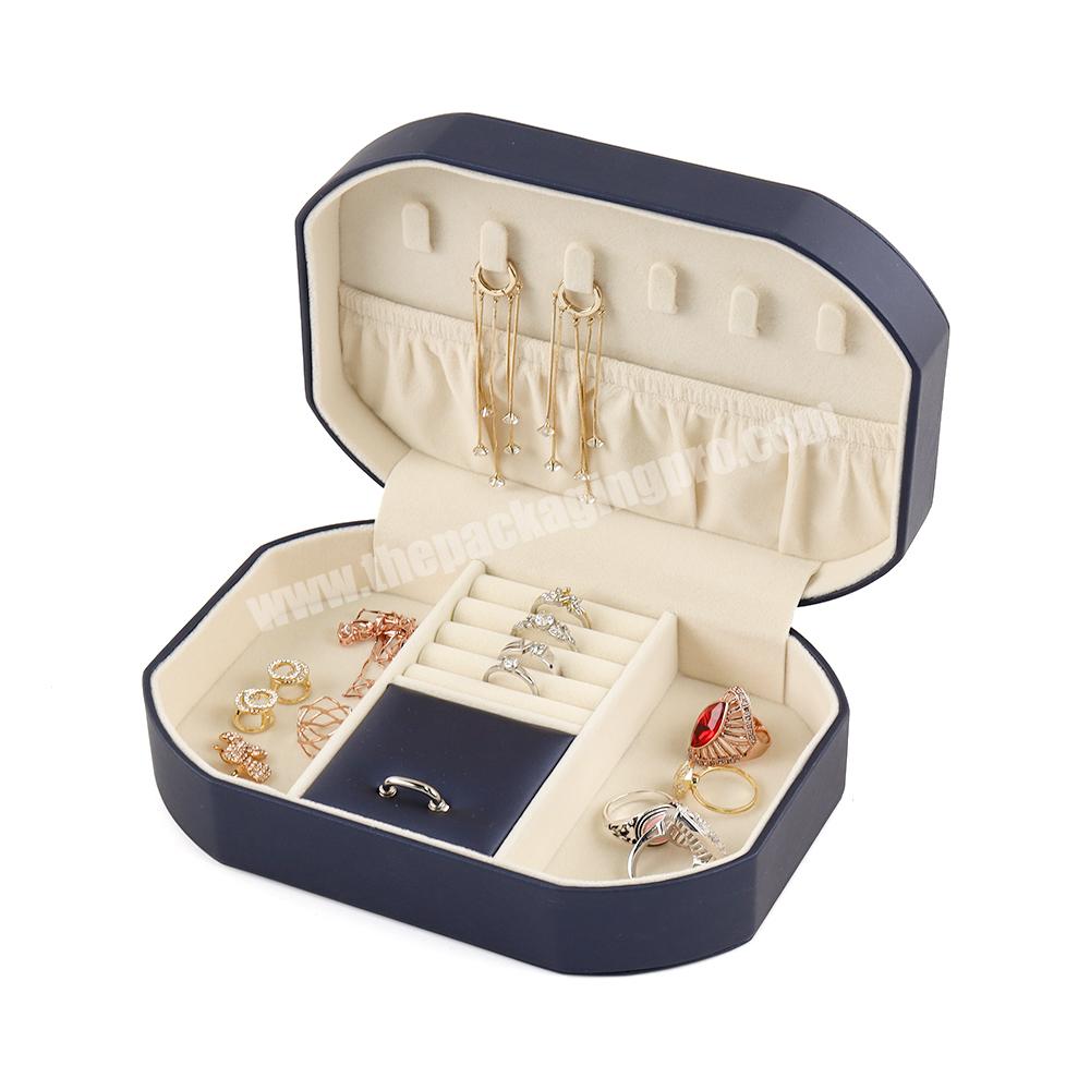 Custom travel pu leather jewelry box jewelry velvet wedding ring box for engagement wedding ring gift luxury travel jewelry box