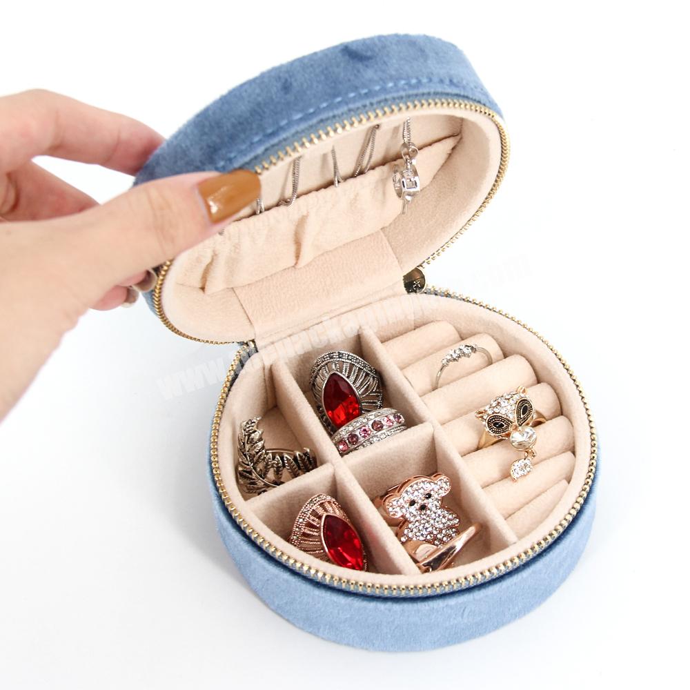 Custom travel round velvet gift box jewelry packaging ring gift storage necklace jewelry box luxury velvet vintage jewelry box