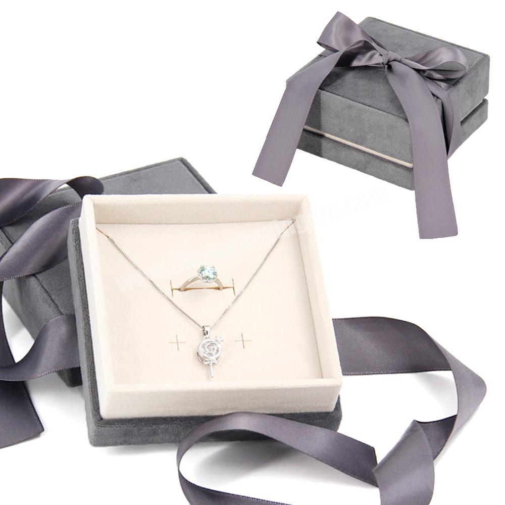 Custom velvet necklace jewelry box with ribbon beaded velvet travel portable jewelry set gift box packaging luxury jewelry boxes