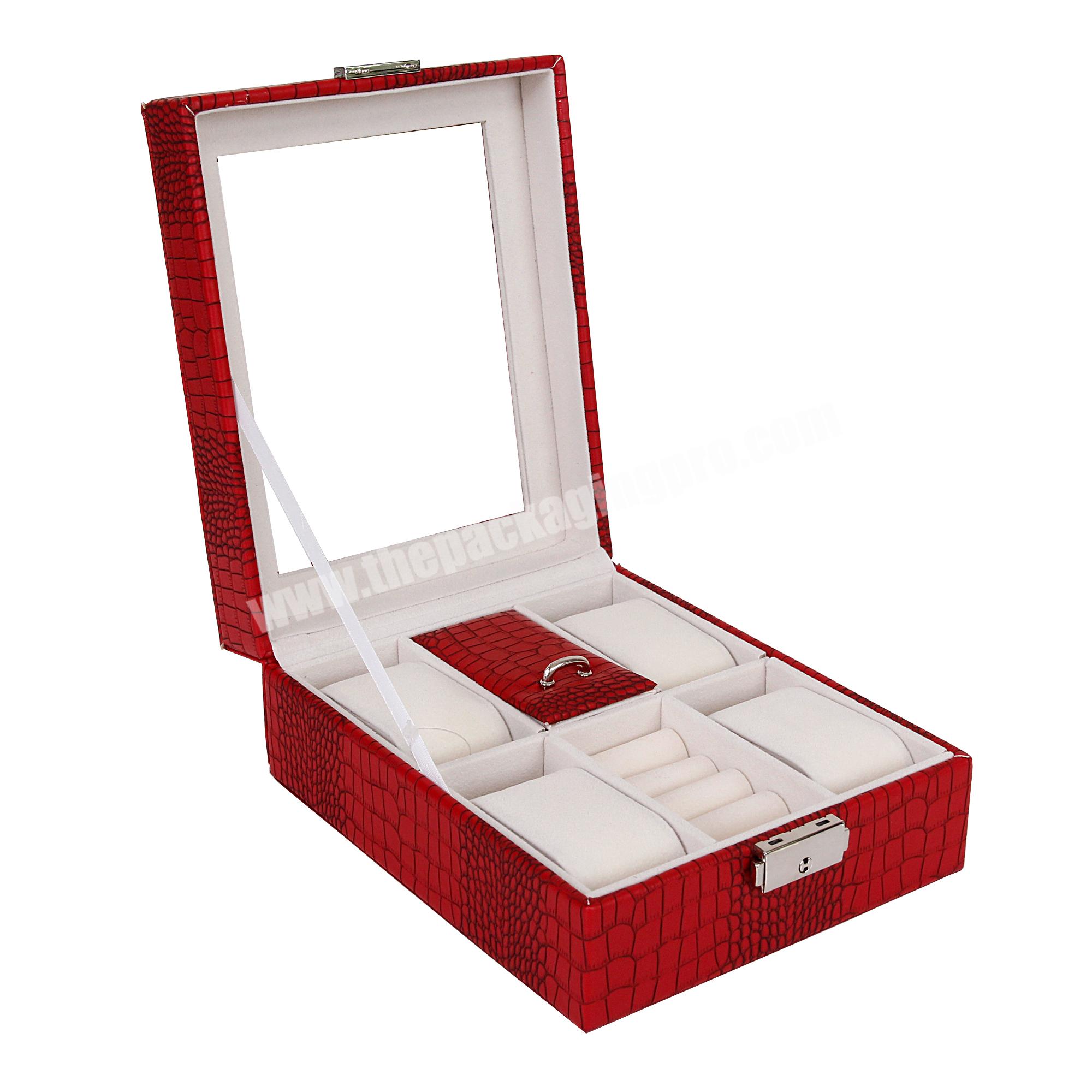 Custom wholesale luxury leather 4 bit watch organizer case jewellery packaging gift display box jewelry storage box