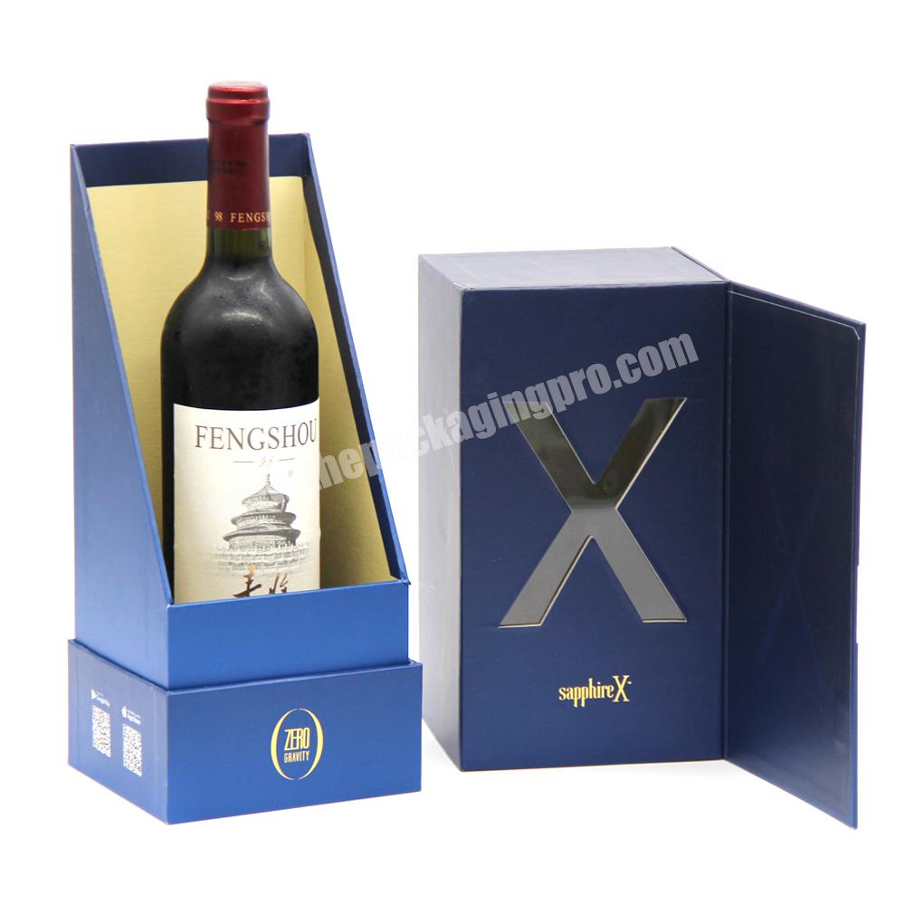 Custom wine cup packaging box wine bottle gift pu leather blue  boxes wholesale with bottle packaging advent calendar wine box
