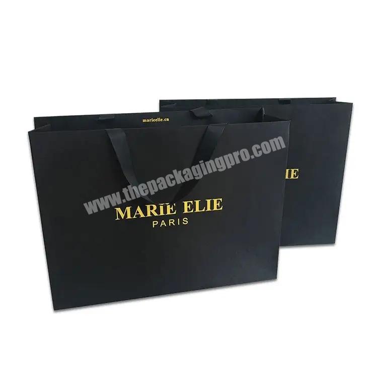 Custom your own logo printed recyclable luxury paper bags packaging clothing kraft shopping paper bag with black ribbon handle