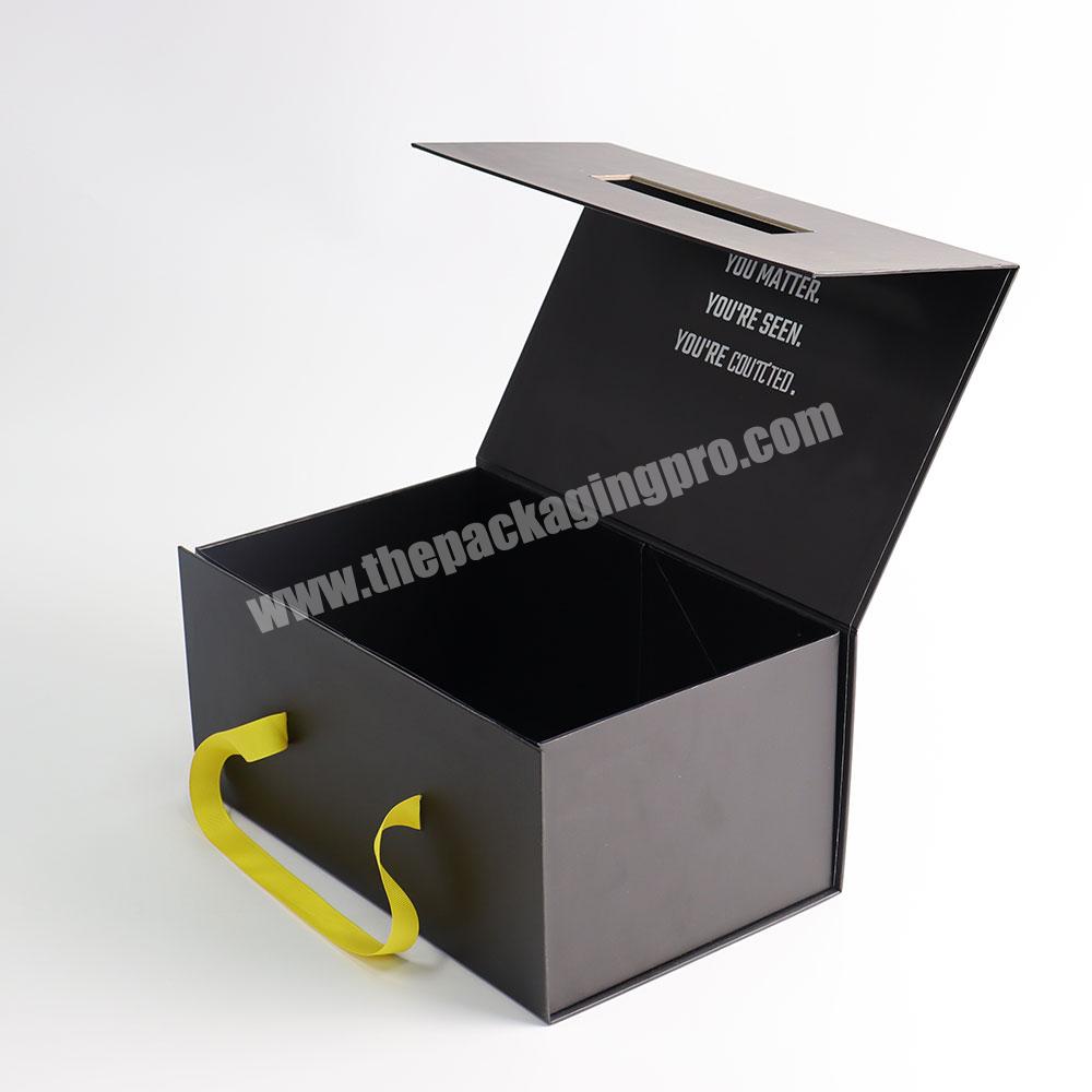 Customization printing logo folding magnetic ribbon gift boxes fully opened folding storage box collapsed storage box clothes