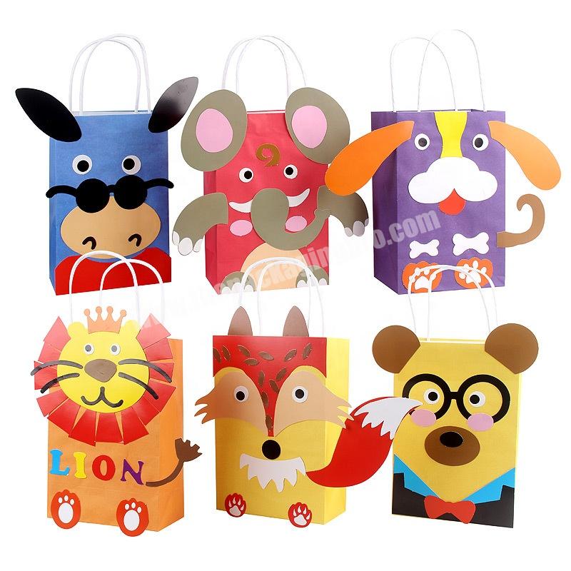 Customize Ivory Board Gift Paper Bags For Kids Cute Animal Style Coated Paper Bags Children DIY Cartoon Bags