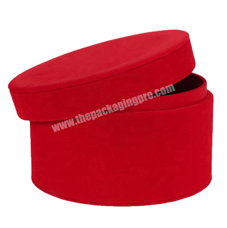 Customized Luxury Rose Packaging Round Hat Plain Velvet Fabric Gift Flower Boxes