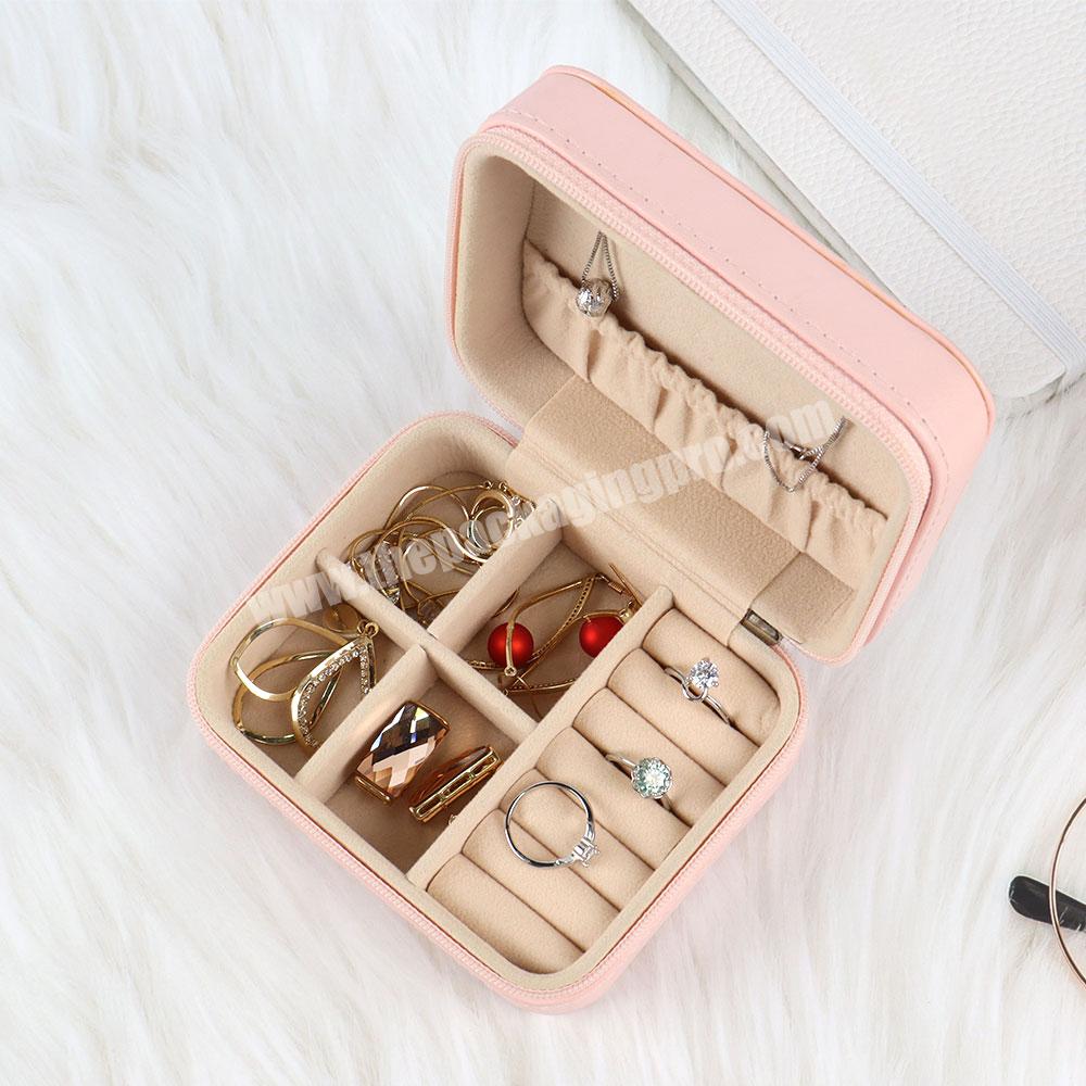 Customized earring necklace jewelry gift box pink handmade rectangular jewelry box with lid pu leather jewelry box