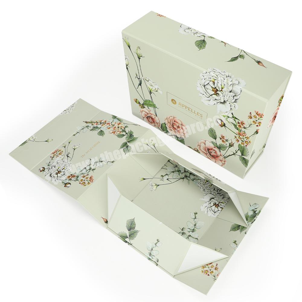 Eco Paper Packaging Printing Flowers Rigid Magnet Gift Box Custom Foldable Cardboard Cosmetic Set Packing Paper Box