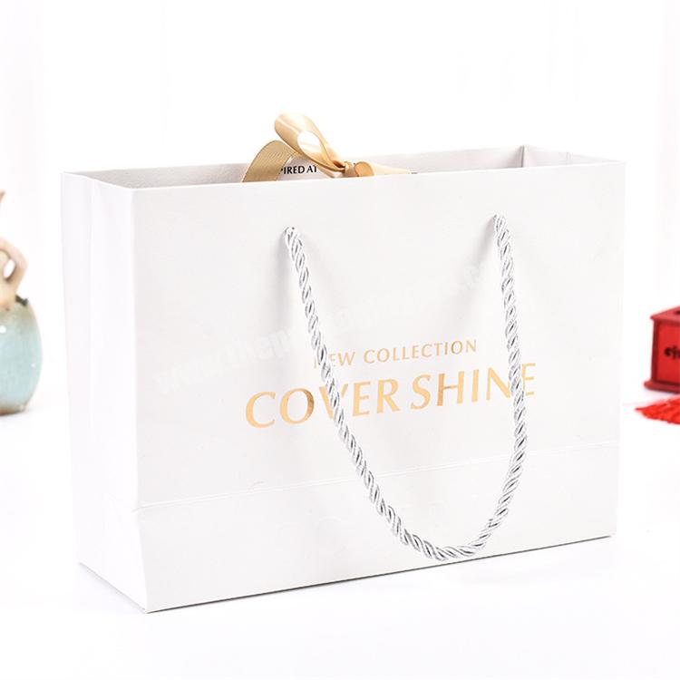 Exclusive White Thick Jewelry Paper Shopping Gift Bag Cosmetic Craft Fancy Kraft Paper Bag with Ribbon