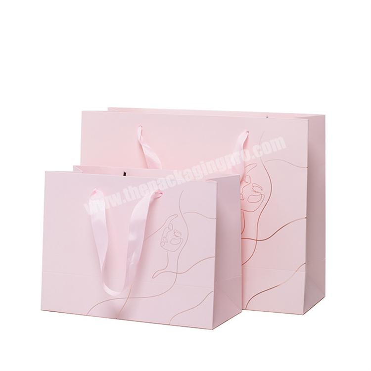 Factory Supplier Luxury Ribbon Handles Logo Pink Boutique Present Gift Packaging Shopping Paper bag