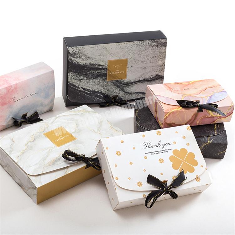 Fashion Marble Pattern Envelope Shape Foldable Scarf Underwear Sock Package Gift Box with Ribbon