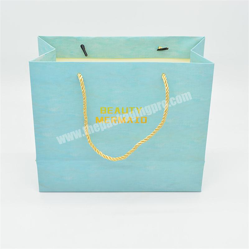 Green Blue Wholesales Custom Size Logo Foil Ivory Paper Bags Luxury Shopping  Gift Shoes Clothing  With Three-Strand Rope