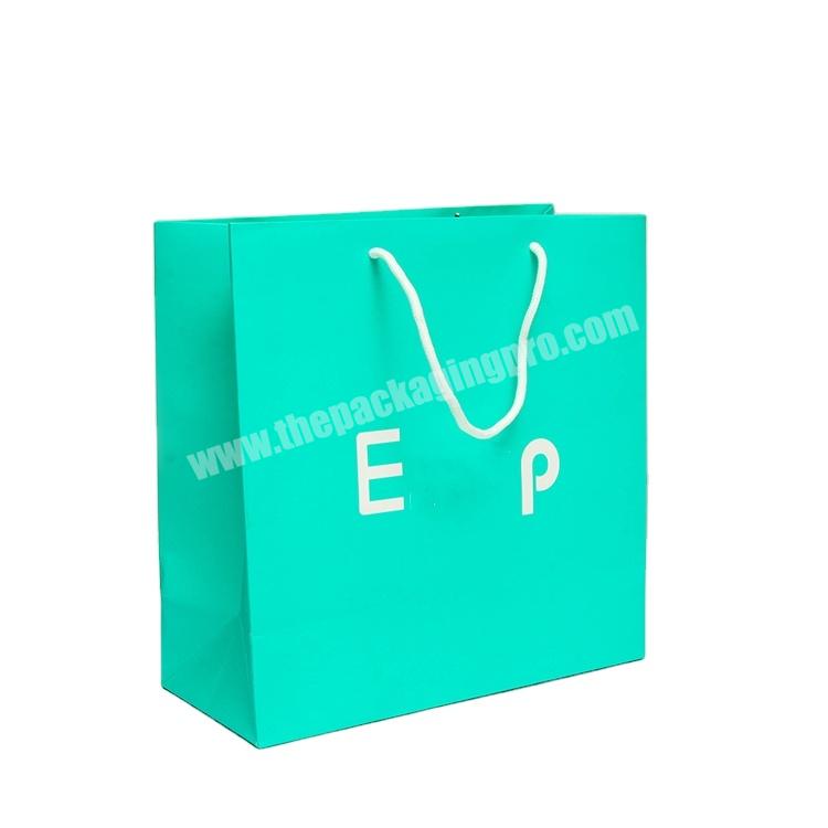 Green Custom Printed Logo Cotton Handle Gift Shopping Paper Bags Clothing Packaging Carrier Bag with Handle
