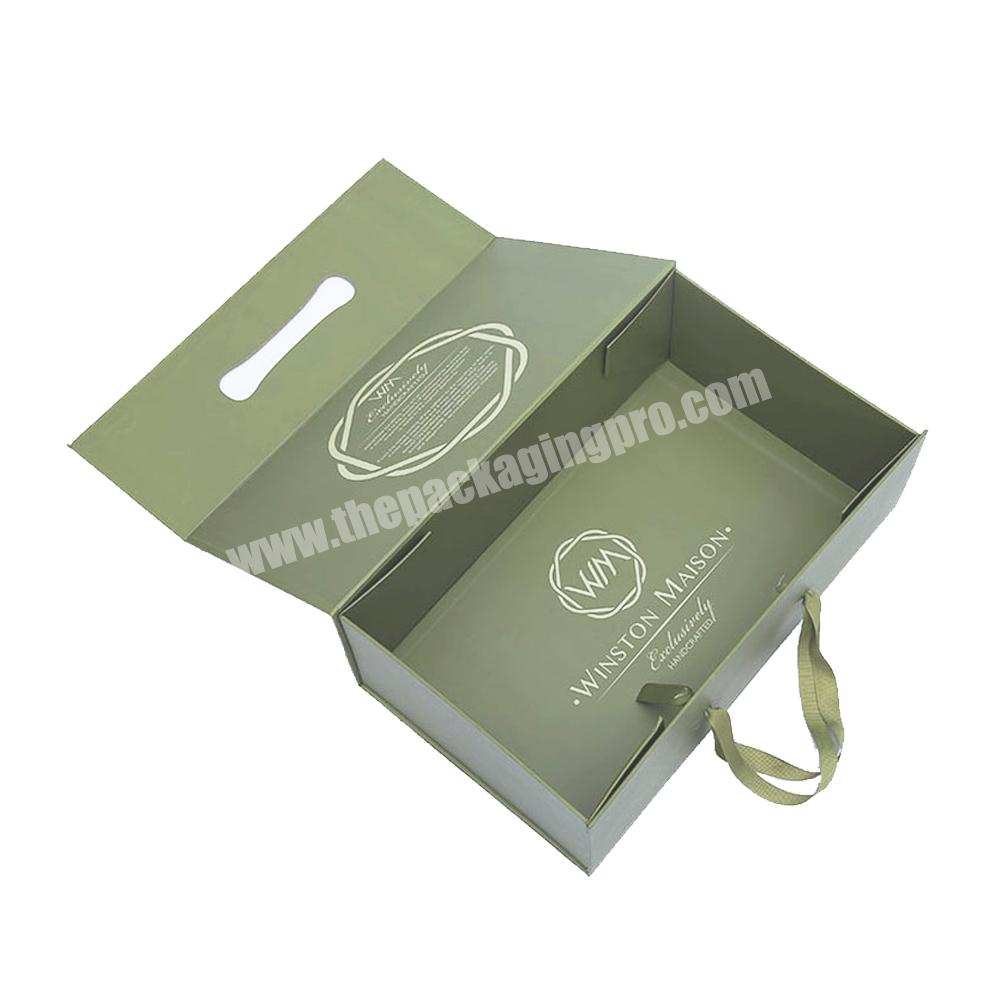Green Package Creative Custom Logo Paper Box Cardboard Folding Packaging Boxes With Ribbon Handles