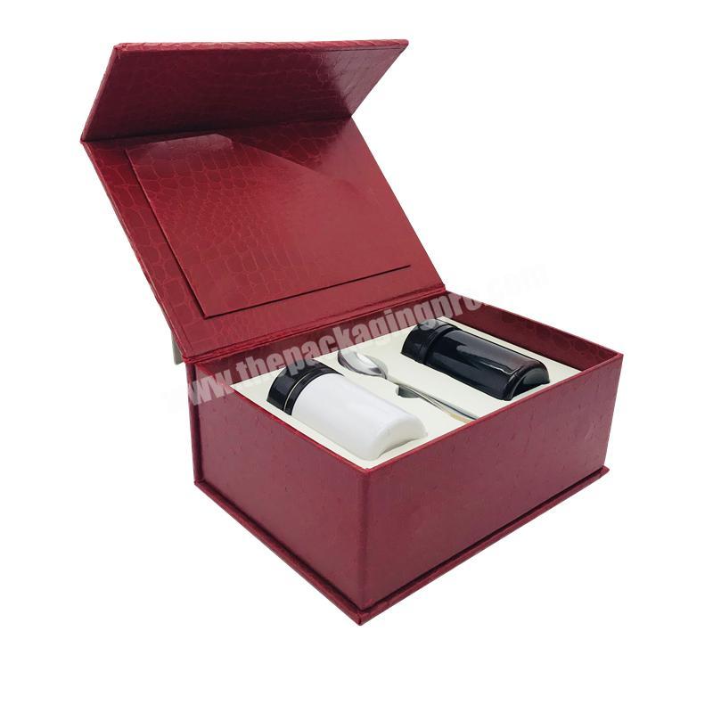 Handmade New Arrival Luxury Holography Red Leather Skincare Cosmetic Product Gift Set Packaging Box With EVA Foam