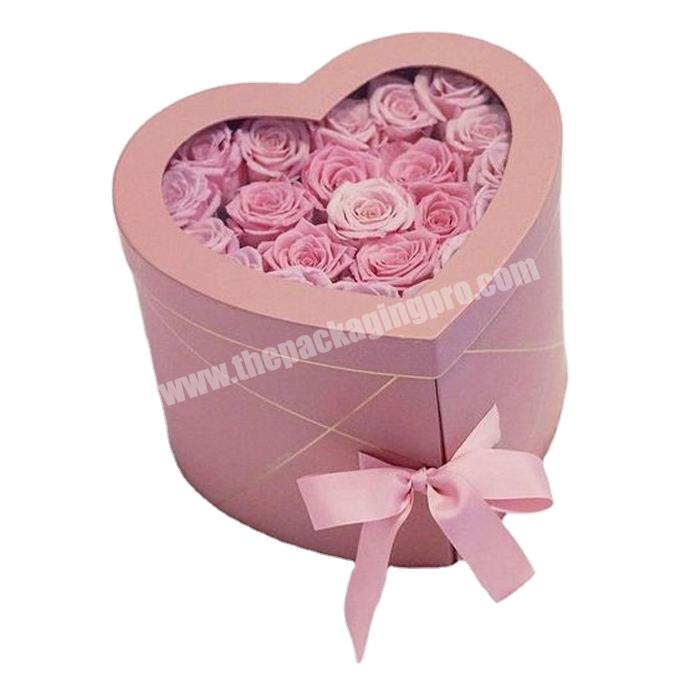 Heart flower box with clear PVC window transparent box for flower florist boxes gift luxury rose logo custom