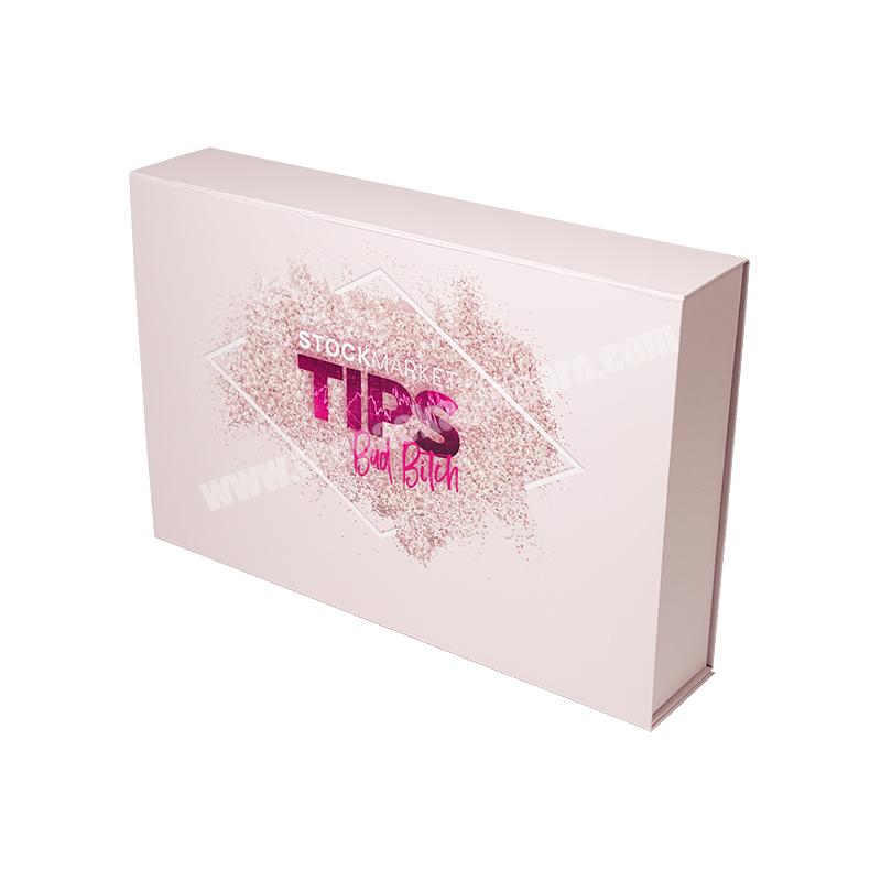 High Quality Custom Handmade Logo Printing Packing Gift Box Wholesale Beautiful Pink Cardboard Paper Magnetic Closure Flip  Box