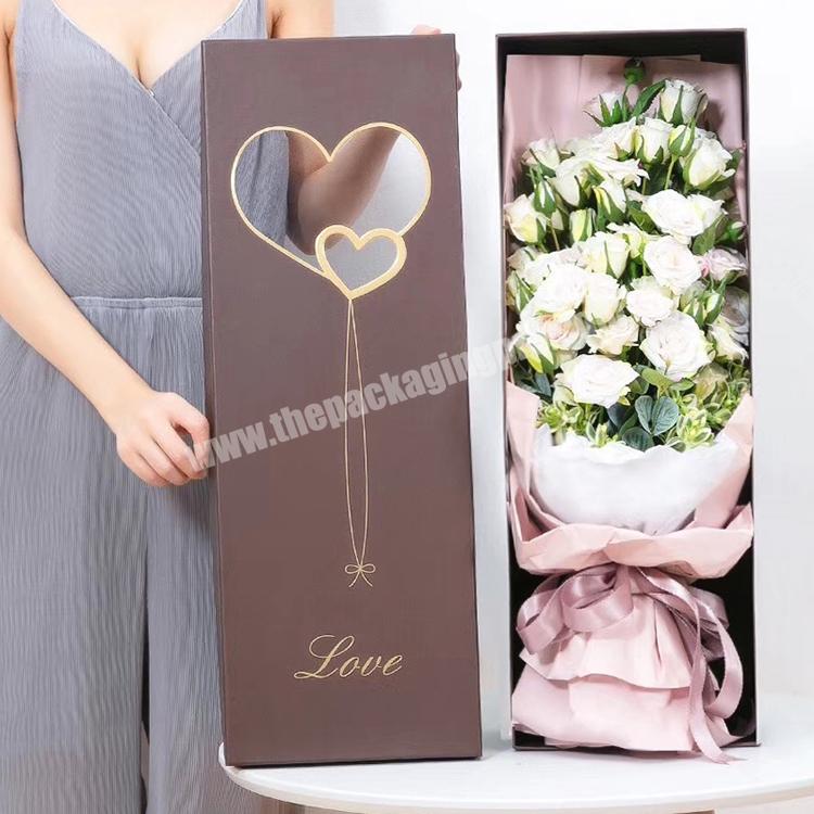 High-end Custom Cardboard Paper Single Rose Gift Box with Clear Window Paper Packaging Box for Flower